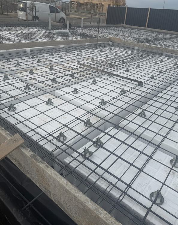 Overview of slab reinforcement and formwork before concrete placement